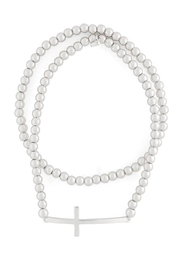 Nine West Silver-Tone Cross Beaded Stretch Bracelet - Set Of 2
