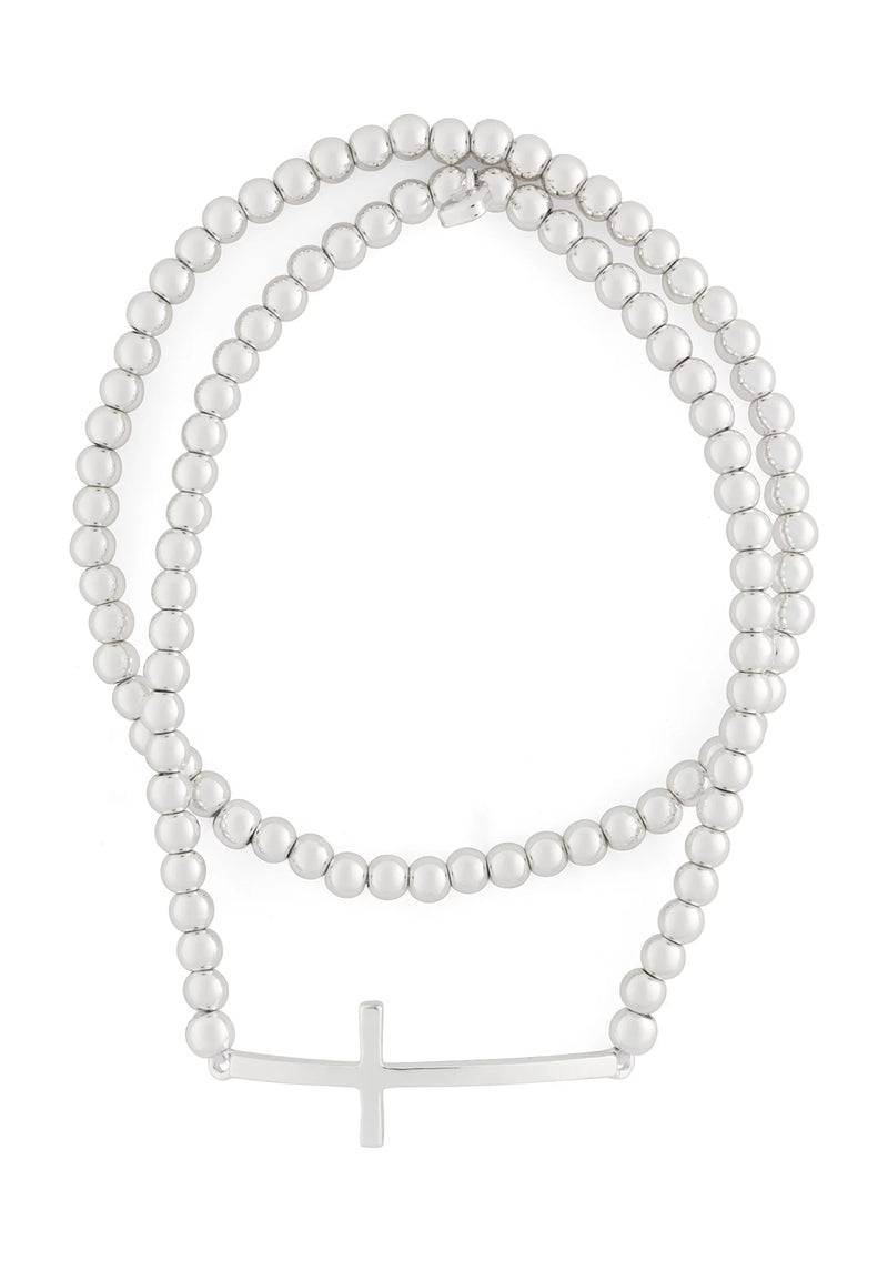 Nine West Silver-Tone Cross Beaded Stretch Bracelet - Set Of 2