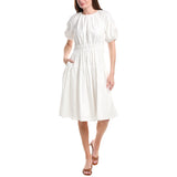 Brooks Brothers Womens Poplin Smocked Puff Sleeve Dress