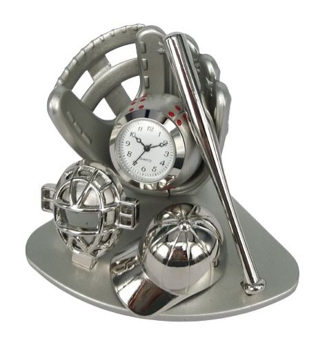 Sanis Enterprises Silver Baseball Bat and Glove Clock