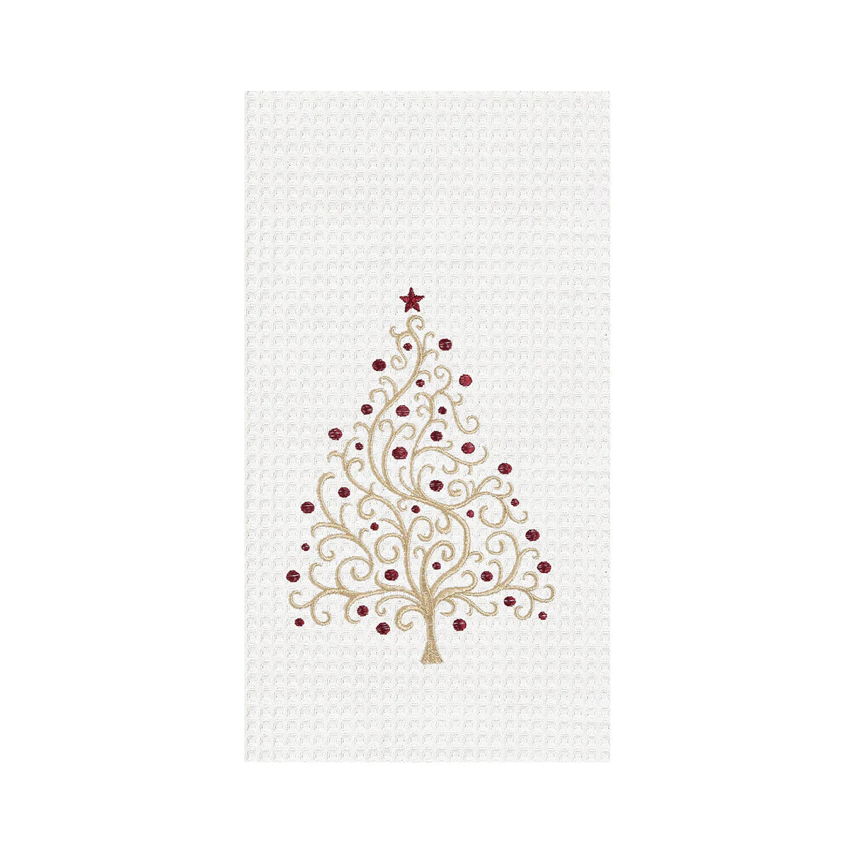 C&F Home Gold and Red Tree Embroidered Waffle Weave Kitchen Towel