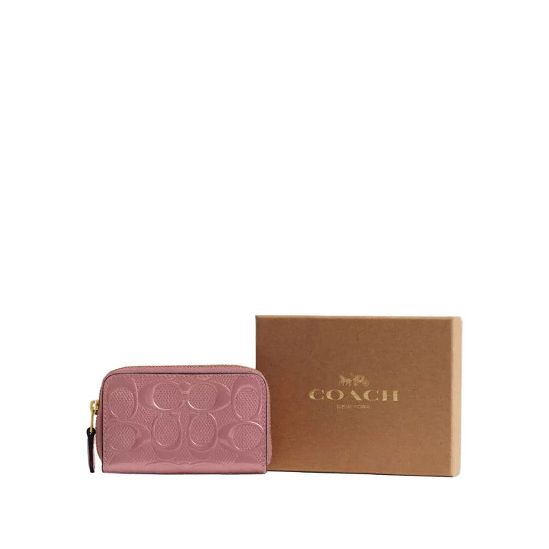 Coach Box Program Patent Signature Leather Essential Small Zip Around Card Case