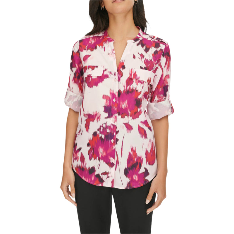 Calvin Klein Womens Printed Button Front Top