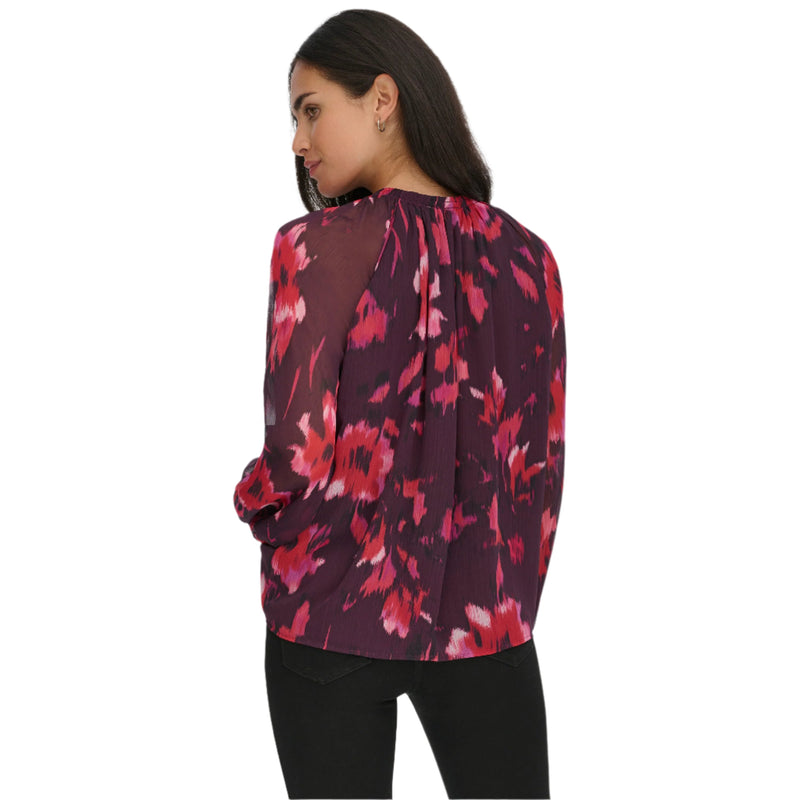 Calvin Klein Womens Printed Chiffon Long Sleeve Top