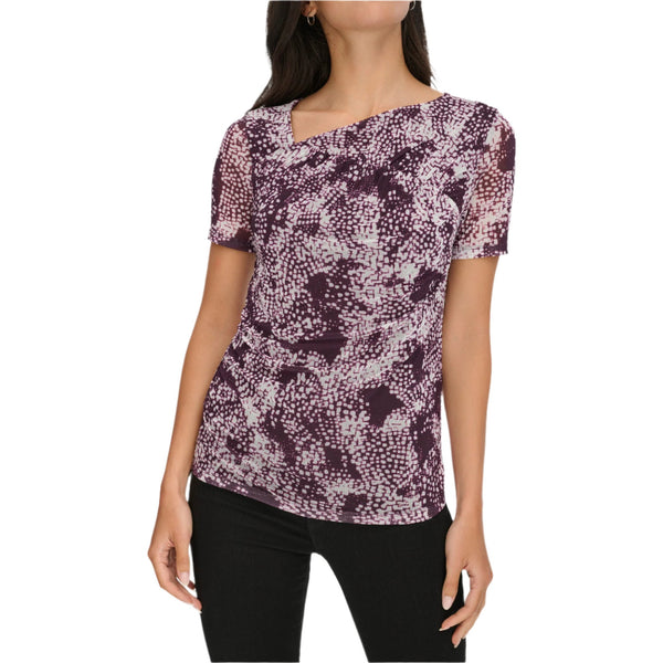 Calvin Klein Womens Printed Poly Mesh Short Sleeve Top