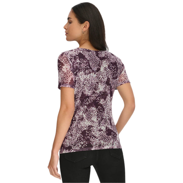 Calvin Klein Womens Printed Poly Mesh Short Sleeve Top