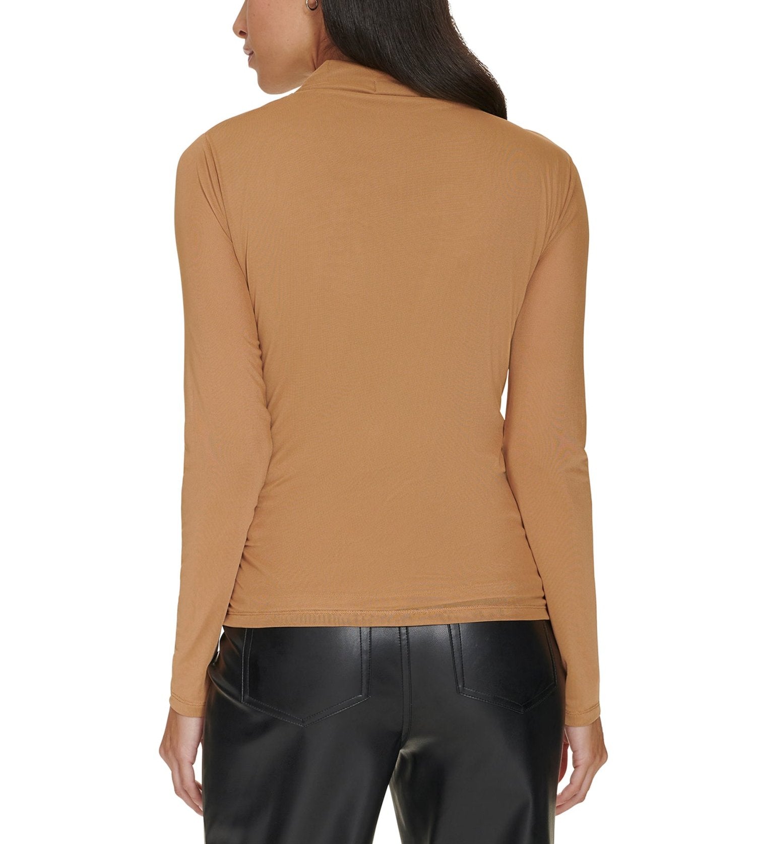 Calvin Klein Womens Draped Mock Neck Long Sleeve Top