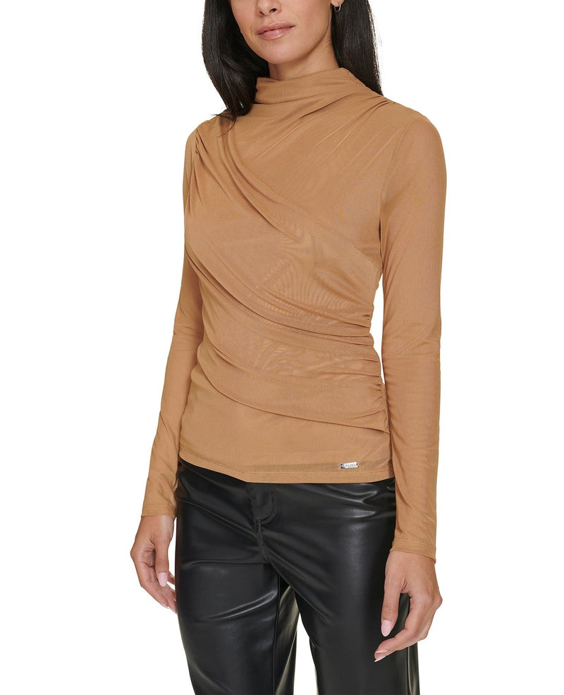 Calvin Klein Womens Draped Mock Neck Long Sleeve Top