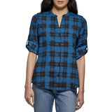 Calvin Klein Womens Printed Roll Sleeve Round Neck Blouse