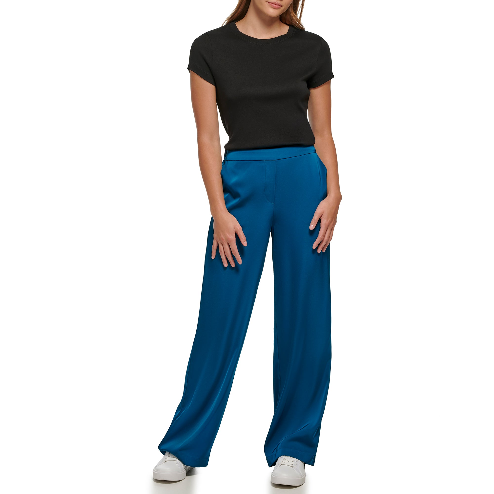 Calvin Klein Womens Satin Back Crepe Pull On Wide Leg Pant