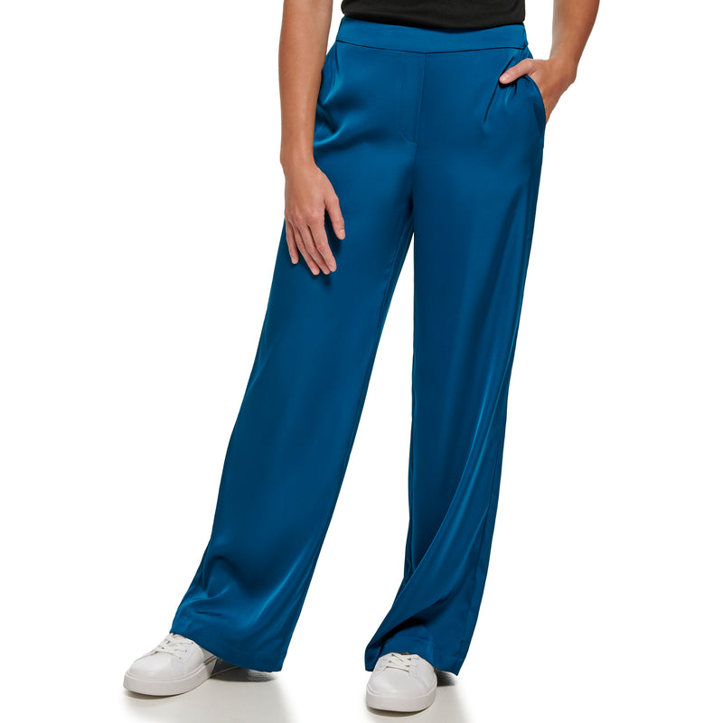 Calvin Klein Womens Satin Back Crepe Pull On Wide Leg Pant