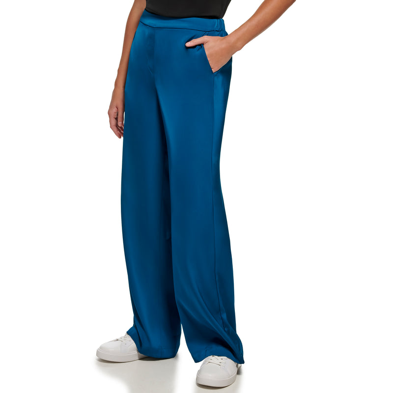 Calvin Klein Womens Satin Back Crepe Pull On Wide Leg Pant