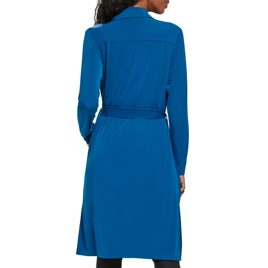 Calvin Klein Womens Matte Jersey Tie Front Long Sleeve Dress  ShopCGX