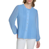 Calvin Klein Womens Solid Chiffon Long Sleeve Button Down Blouse