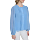 Calvin Klein Womens Solid Chiffon Long Sleeve Button Down Blouse