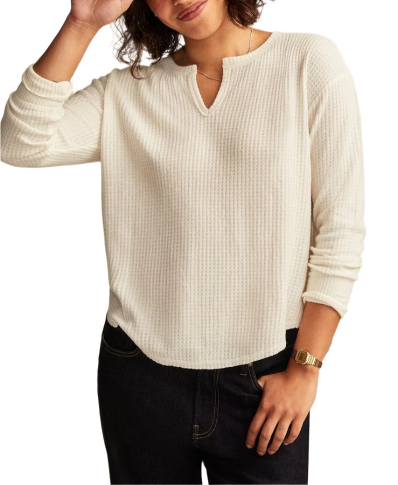 Lucky Brand Womens Cloud Notch Neck Long Sleeve Top