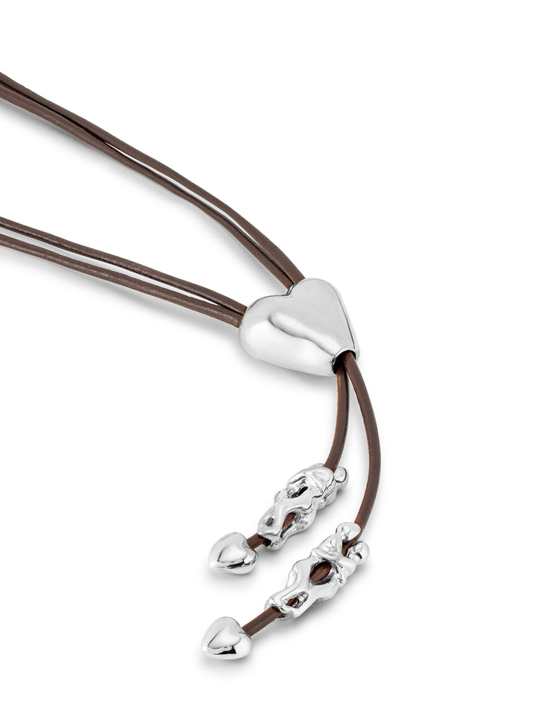 UNOde50 Beloved Long Adjustable Heart Leather Necklace