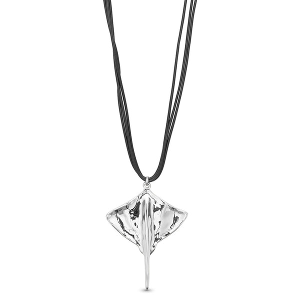 UNOde50 Ser Majestuosa Leather and Silver-Plated Manta Ray Pendant Necklace
