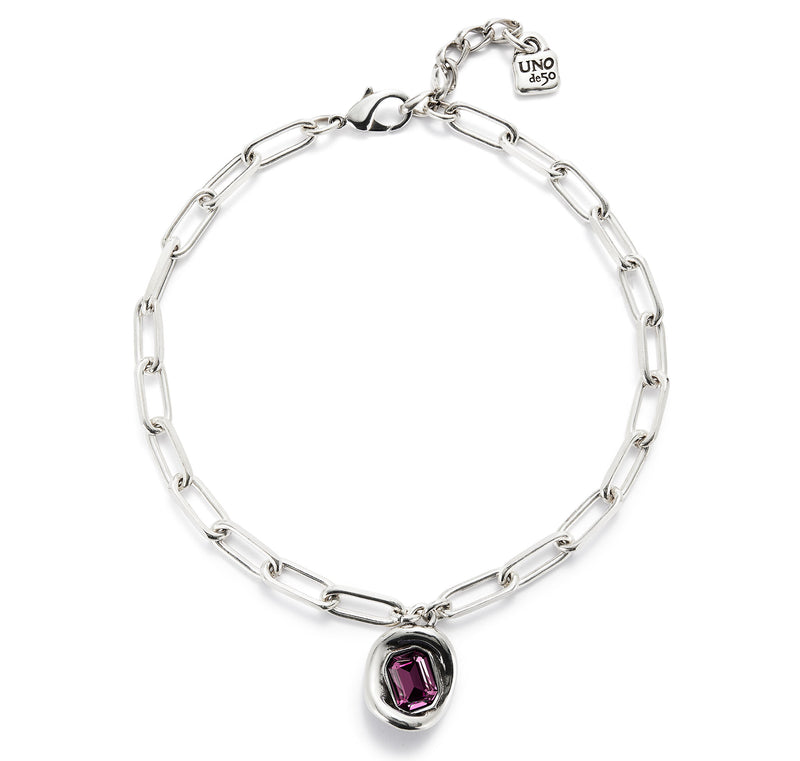 Unode50 Ser Valiente Crystal Pink Necklace - Silver Plated