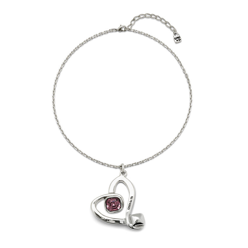 UNOde50 Ser Expresiva Silver-Plated Pink Crystal Heart Pendant Necklace