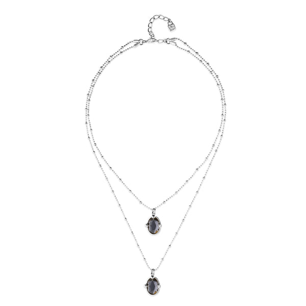 UNOde50 Ser Deslumbrante Silver-Plated Multi-Layer Black Oval Crystal Necklace
