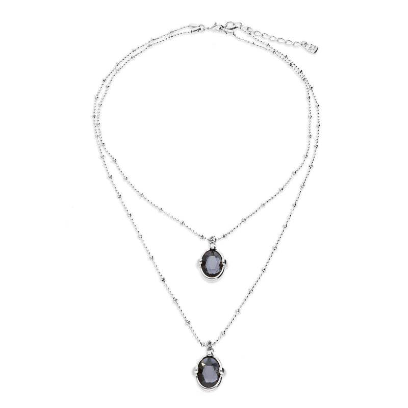 UNOde50 Ser Deslumbrante Silver-Plated Multi-Layer Black Oval Crystal Necklace