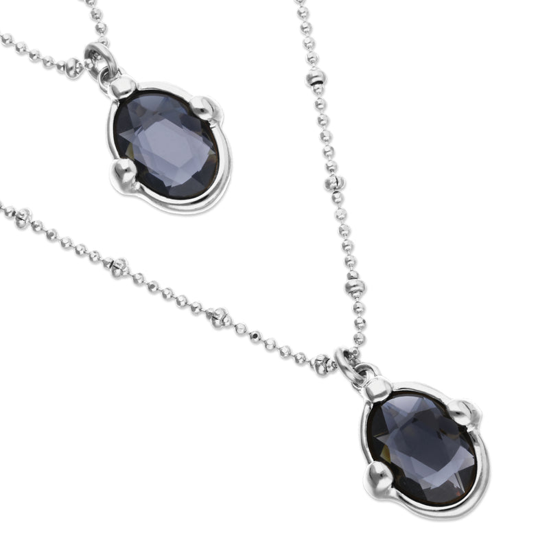 UNOde50 Ser Deslumbrante Silver-Plated Multi-Layer Black Oval Crystal Necklace