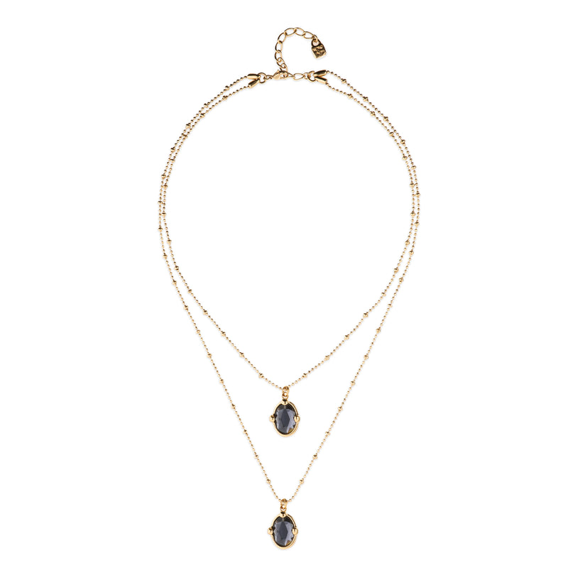 UNOde50 Ser Deslumbrante Gold-Plated Multi-Layer Black Oval Crystal Necklace