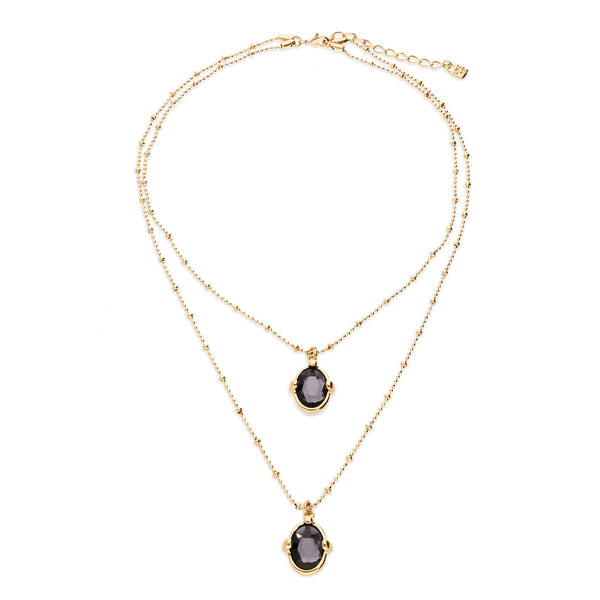 UNOde50 Ser Deslumbrante Gold-Plated Multi-Layer Black Oval Crystal Necklace