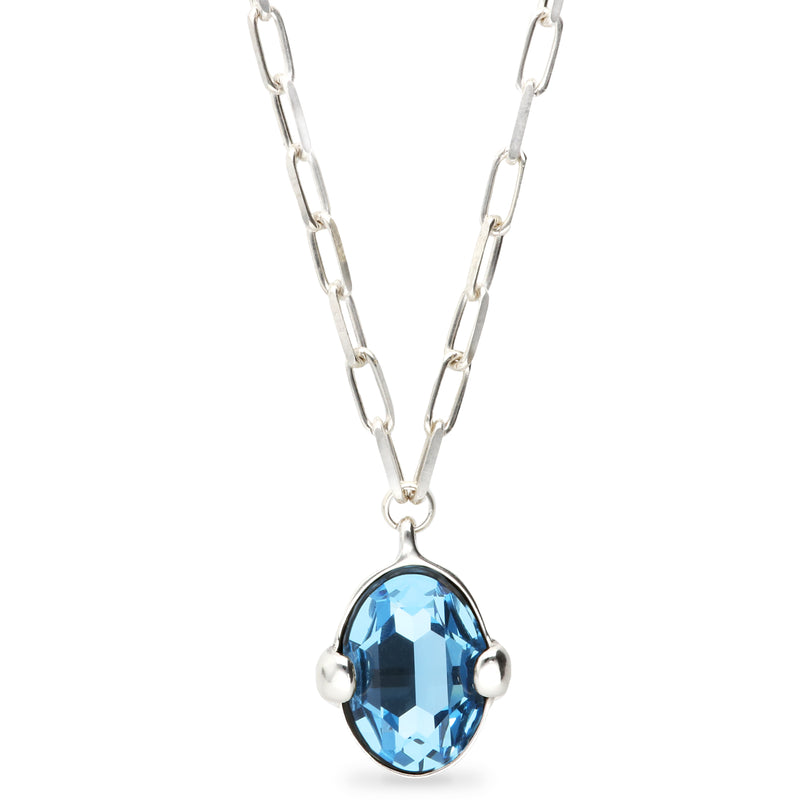 UNOde50 Ser Deslumbrante Silver-Plated Blue Oval Crystal Pendant Necklace