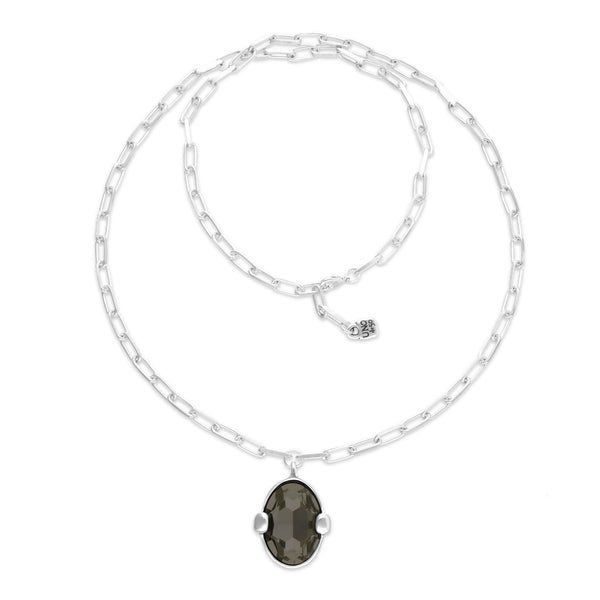 UNOde50 Ser Deslumbrante Silver-Plated Gray Oval Crystal Pendant Necklace
