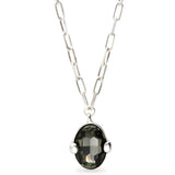 UNOde50 Ser Deslumbrante Silver-Plated Gray Oval Crystal Pendant Necklace