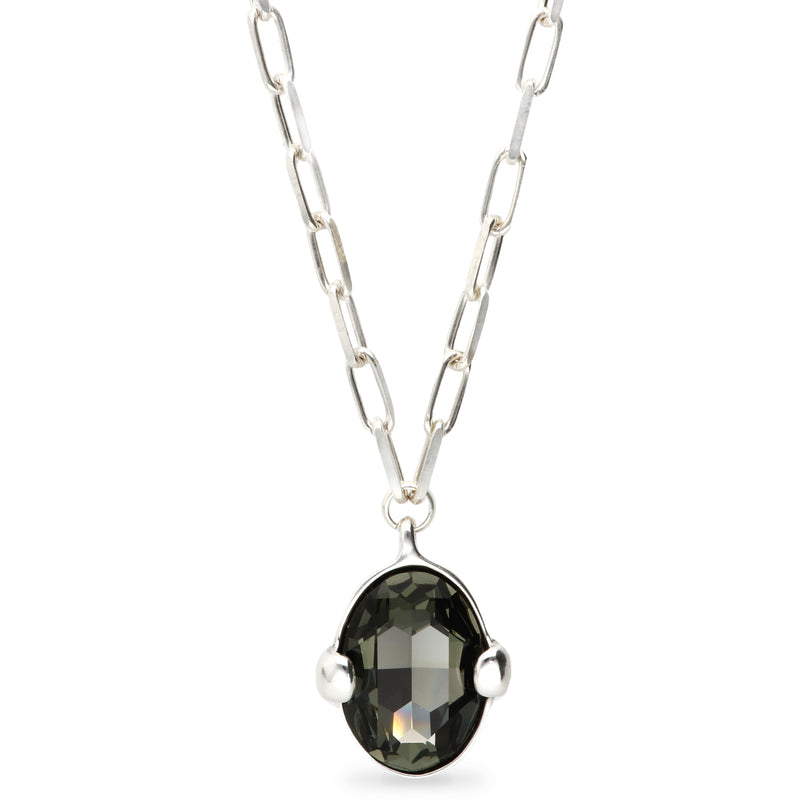 UNOde50 Ser Deslumbrante Silver-Plated Gray Oval Crystal Pendant Necklace