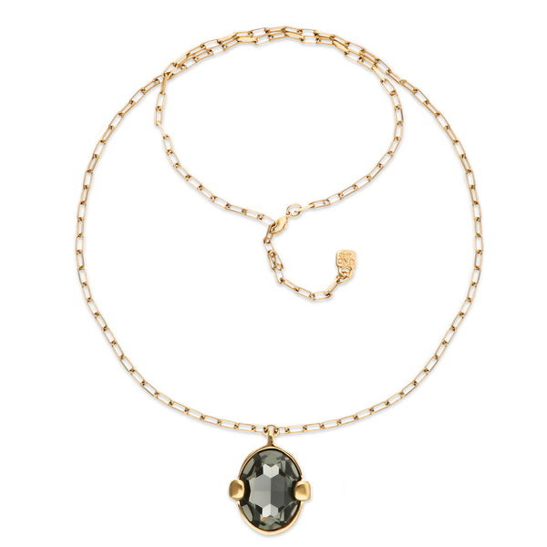 UNOde50 Ser Deslumbrante Gray Oval Crystal Pendant Necklace