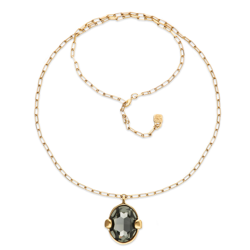 UNOde50 Ser Deslumbrante Gray Oval Crystal Pendant Necklace