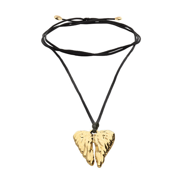 UNOde50 Ser Invencible Silk Cord Gold Wing Necklace