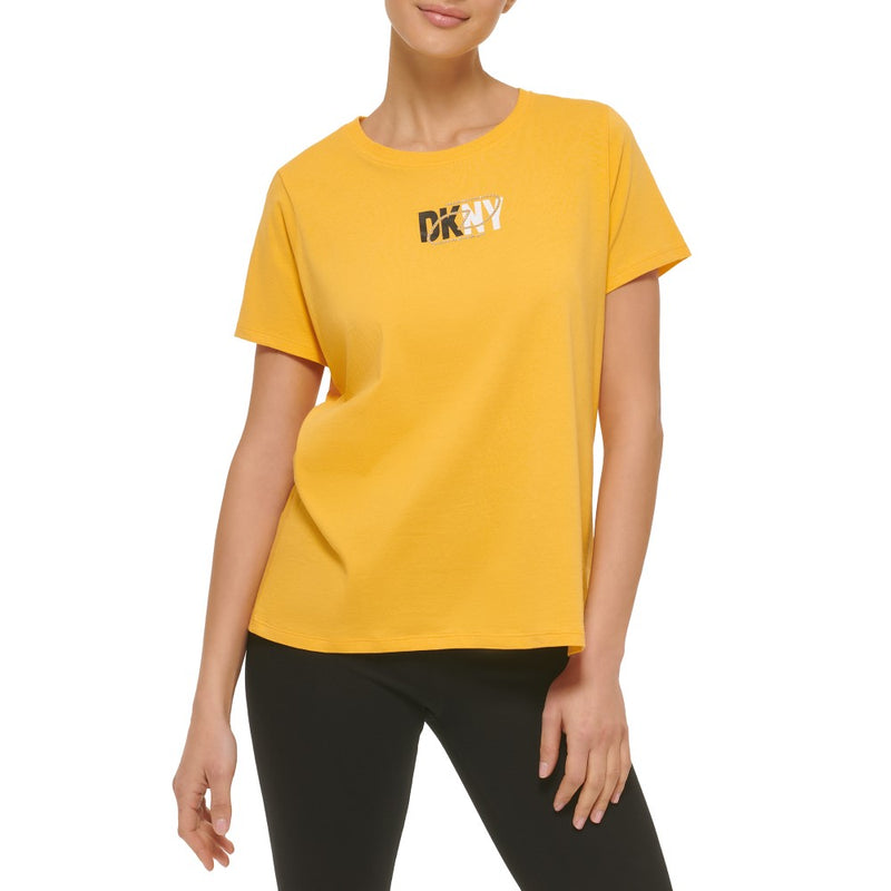 DKNY Womens Rhinestone Icon Logo Crew Neck Short Sleeve T-Shirt