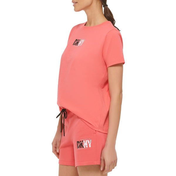 DKNY Womens Rhinestone Icon Logo Crew Neck Short Sleeve T-Shirt