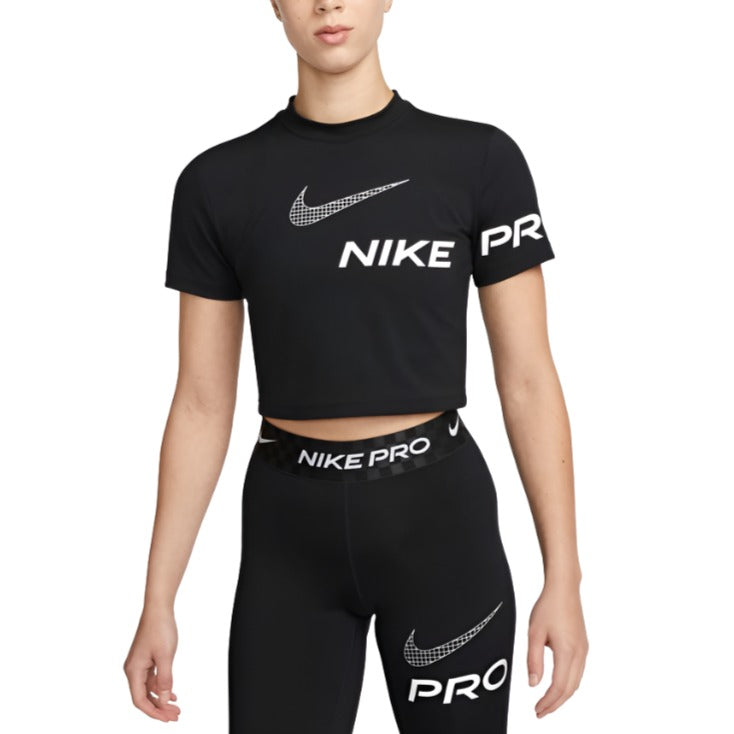 Nike Womens Pro Dri-FIT Short Sleeve Cropped Graphic Training Top