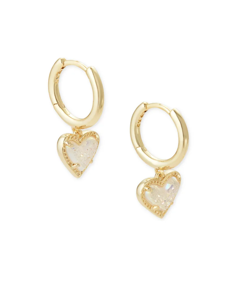 Kendra Scott Ari Heart Gold Huggie Earrings - Iridescent Drusy