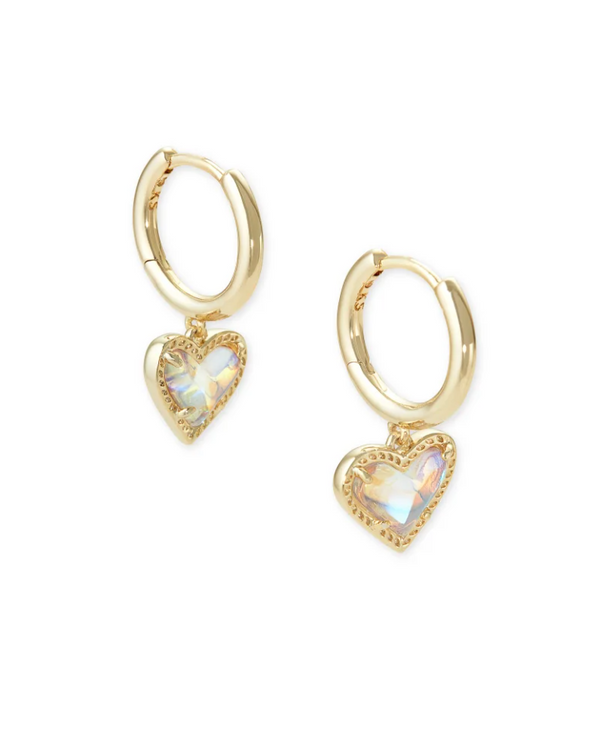 Kendra Scott Ari Heart Gold Huggie Earrings - Dichroic Glass