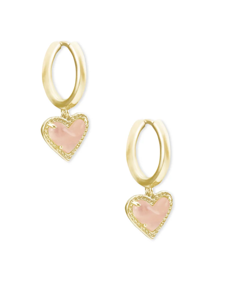 Kendra Scott Art Heart Gold Huggie Earrings - Rose Quartz