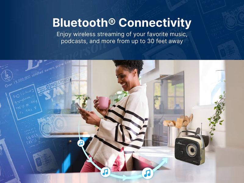 Emerson Portable Retro Radio with Built-In Rechargeable Battery