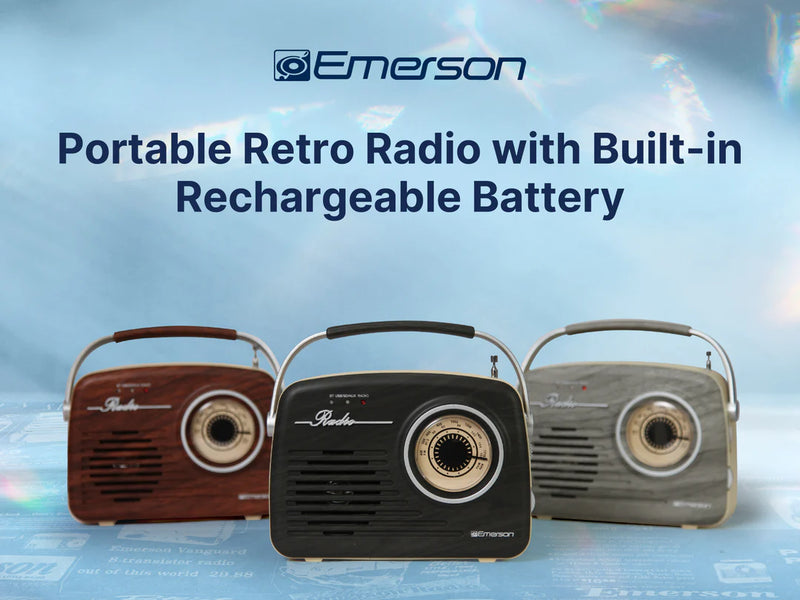 Emerson Portable Retro Radio with Built-In Rechargeable Battery