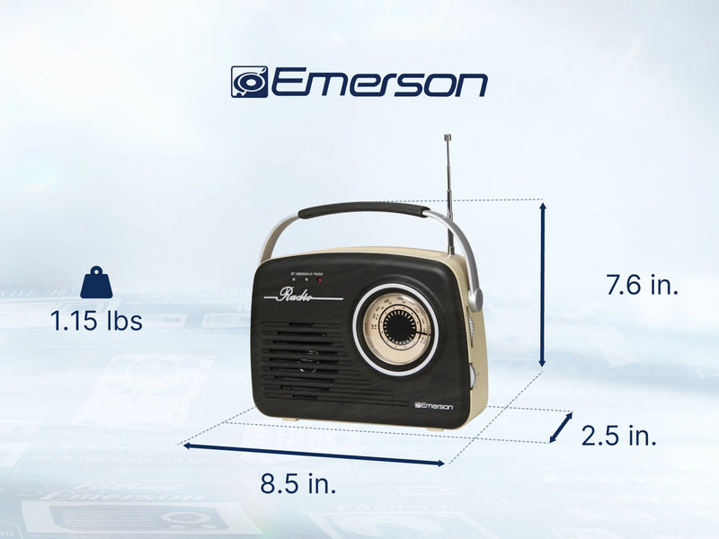 Emerson Portable Retro Radio with Built-In Rechargeable Battery