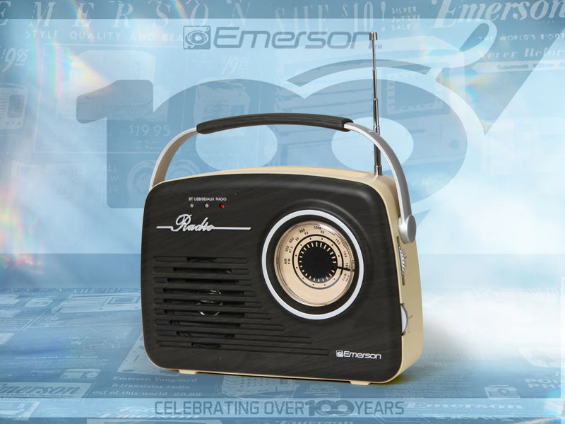 Emerson Portable Retro Radio with Built-In Rechargeable Battery