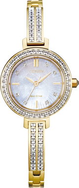 Citizen Womens Silhouette Crystal Eco-Drive Watch - Gold-Tone Stainless Steel Bracelet