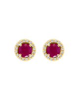 Effy 14K Yellow Gold 1/8 Ct. Diamond Halo Ruby Stud Earrings