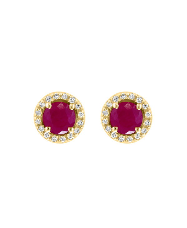 Effy 14K Yellow Gold 1/8 Ct. Diamond Halo Ruby Stud Earrings