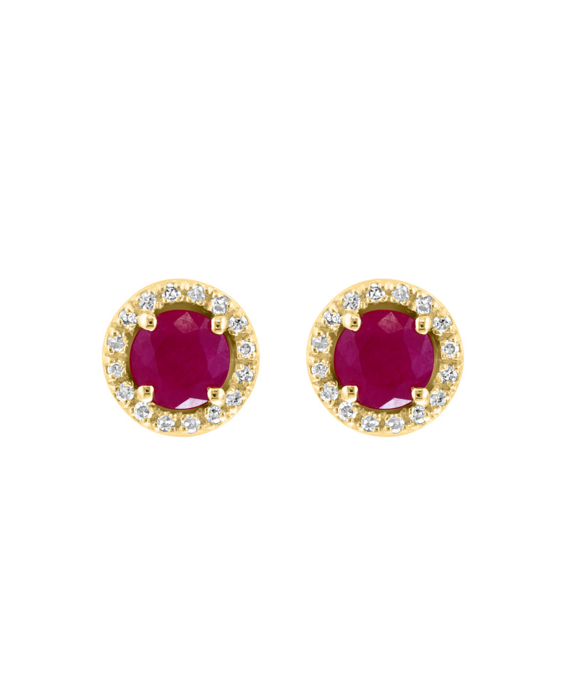 Effy 14K Yellow Gold 1/8 Ct. Diamond Halo Ruby Stud Earrings